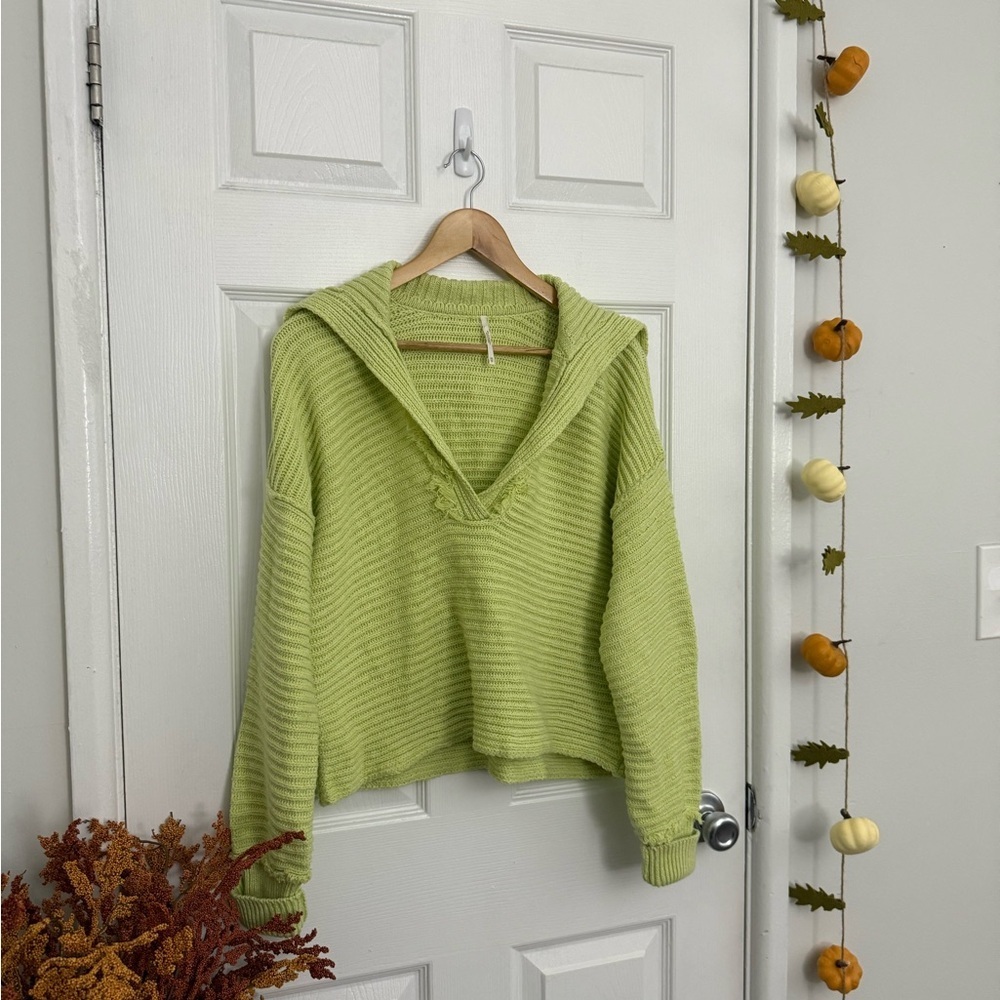 Free People Lime Green V-Neck Sweater - Picture 4 of 7